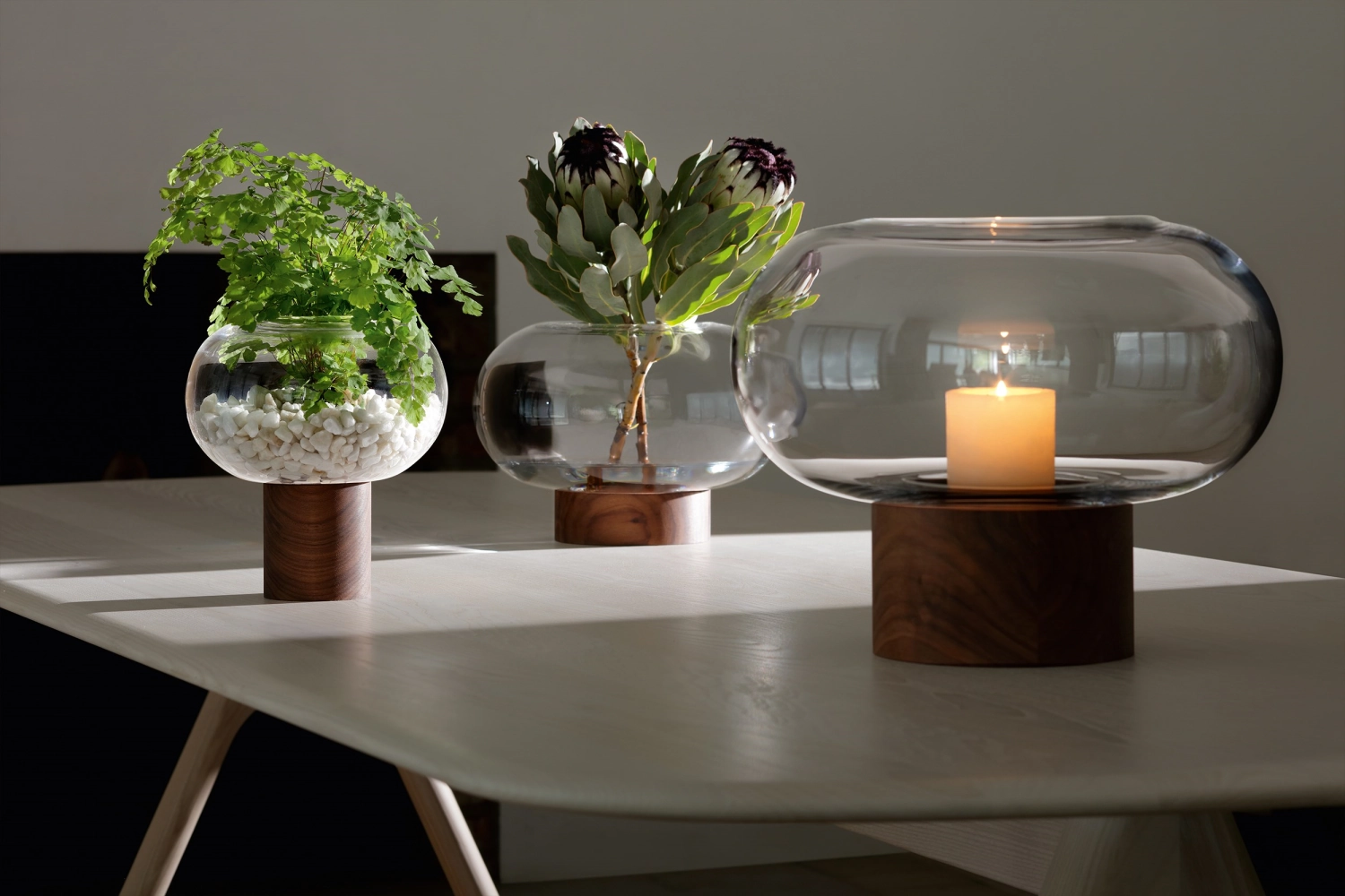 Oblate Vase D15cm, H13.5cm transparent walnuss