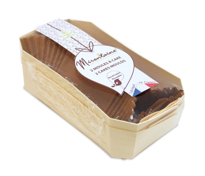 2x moule à cake 21x11cm en bois avec 4 feuilles de cuisson