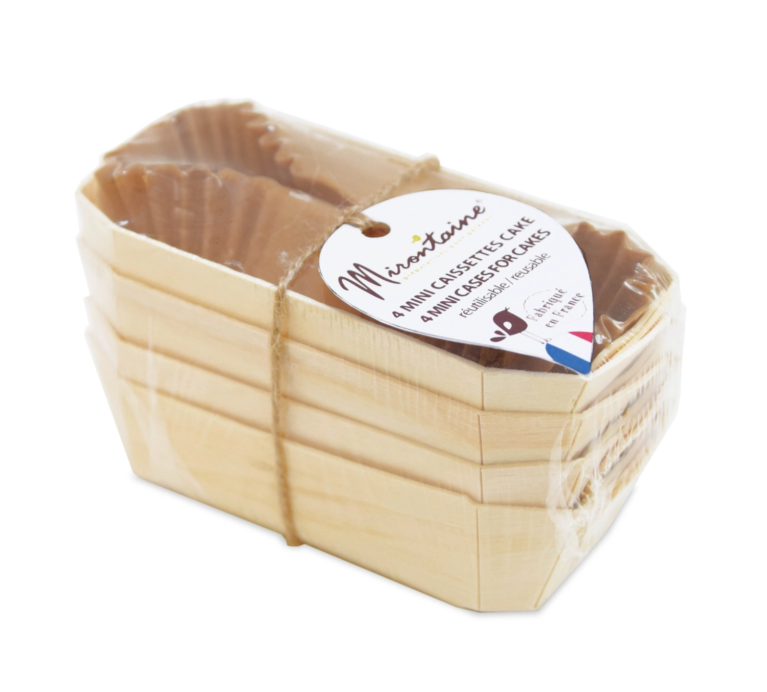 4x mini moule à gâteau 12x6cm en bois, 8 feuilles de cuisson