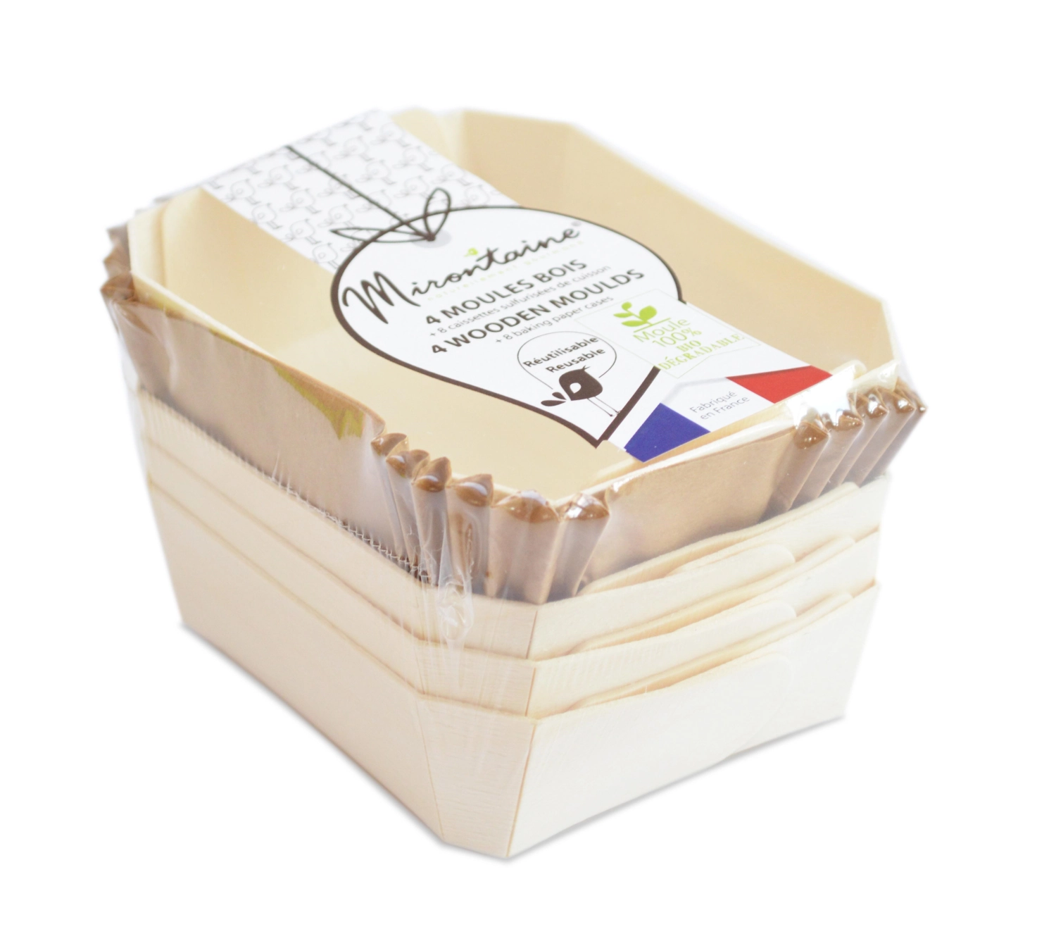 4x mini moule à pâtisserie 12x9cm rectangulaire en bois