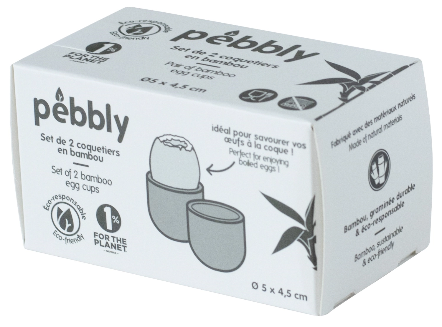 2 x pebbly coquetiers, bambou, d5 x 4.5cm