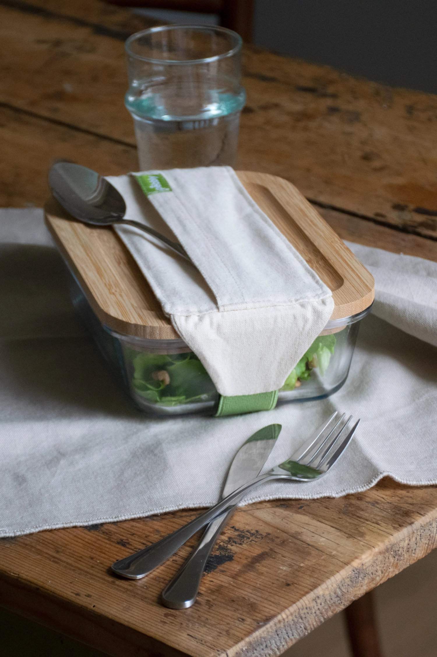 12x set de couverts avec sac en coton pebbly display 20x9cm