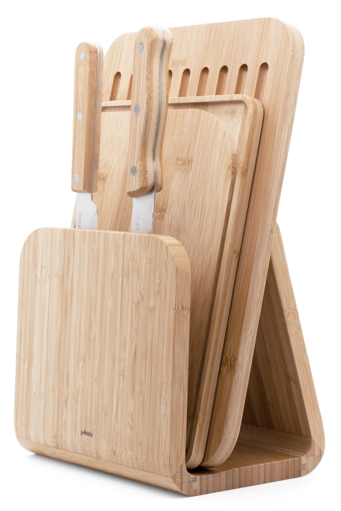 5pcs station pebbly pain et découpe, 2planches et 2couteaux
