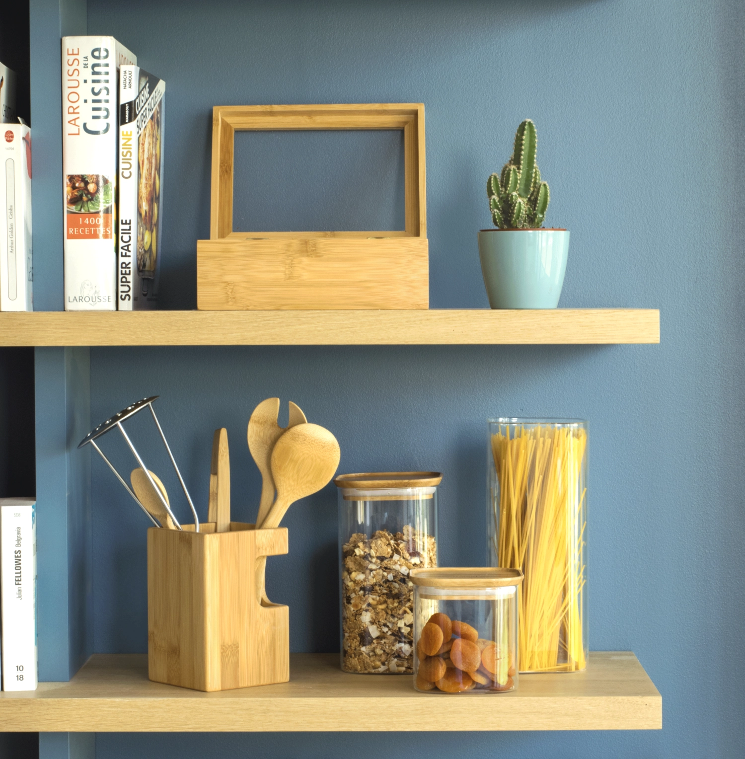 2x bocaux pebbly avec couvercle en bambou, 6x6x12x.5cm