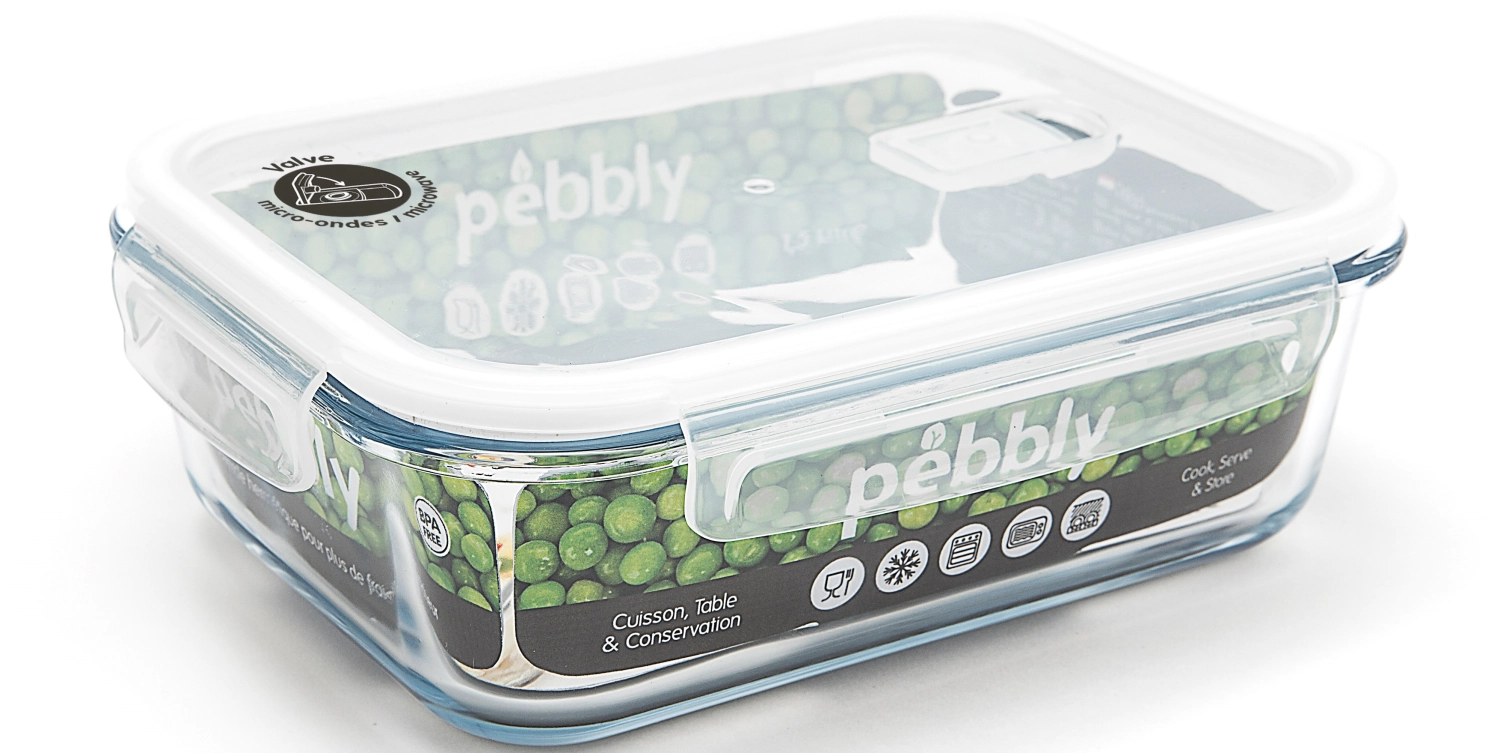 Pebbly boîte à provisions en verre avec valve rectangulaire