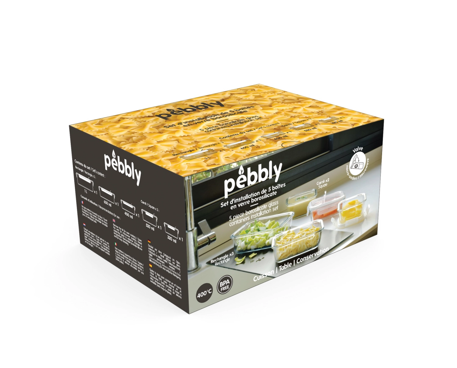 5 pcs. verre boîte à provisions starterset rectangulaire