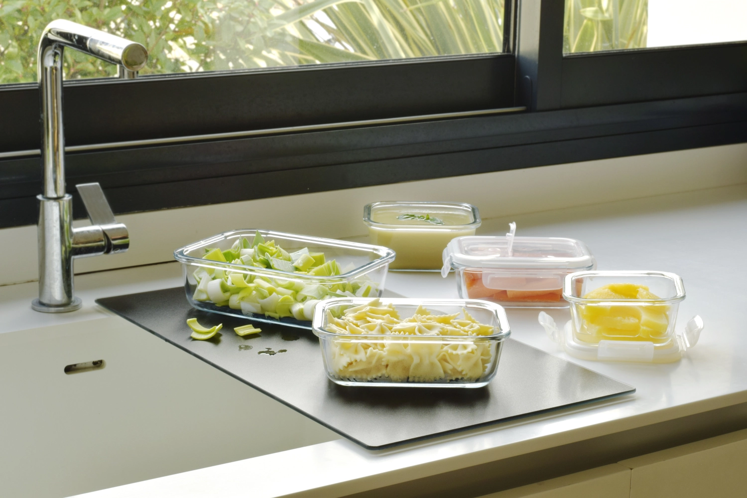 5 pcs. verre boîte à provisions starterset rectangulaire