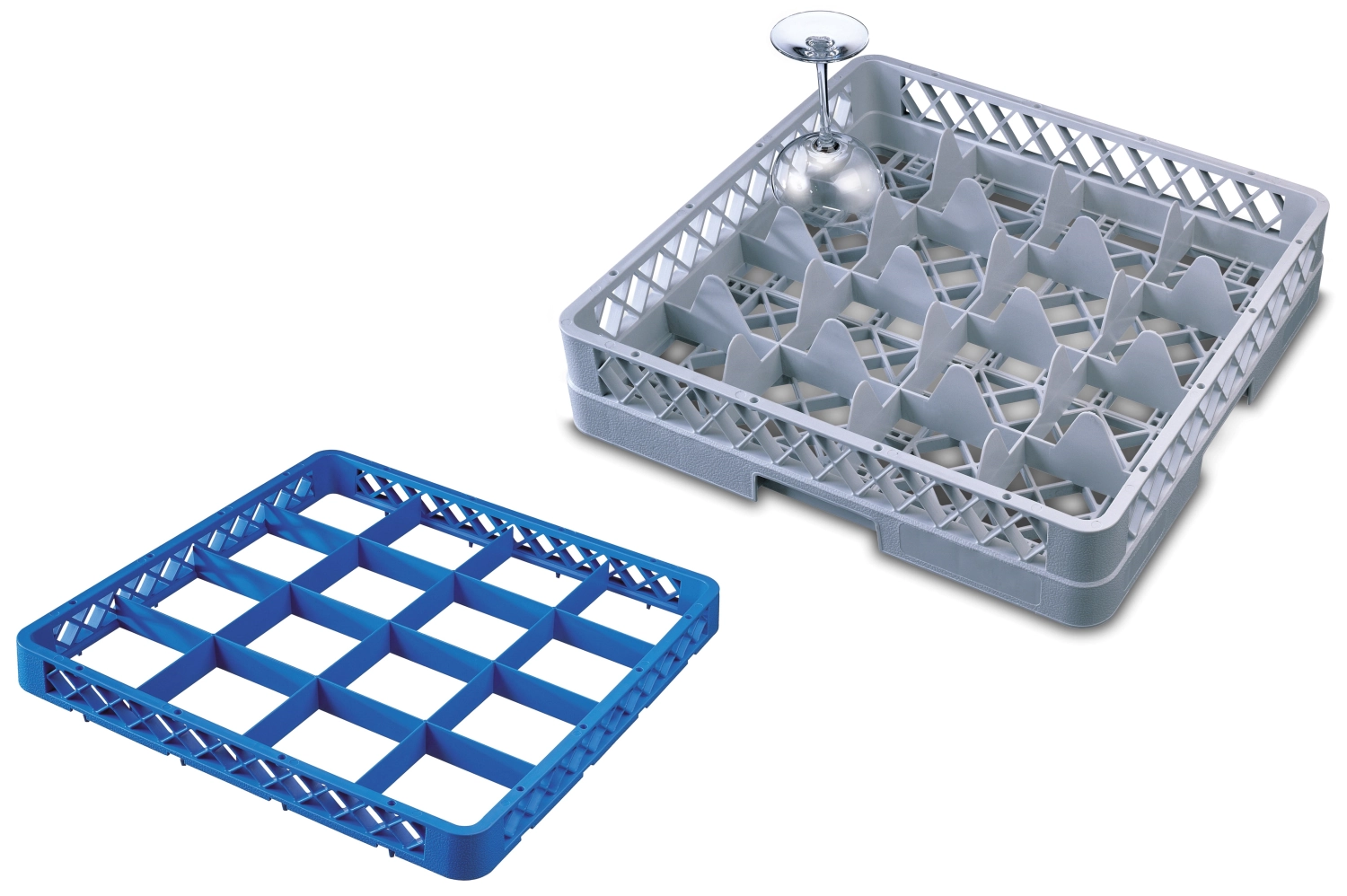 Panier de rinçage pour verres 16 compartiments 2 rehausses