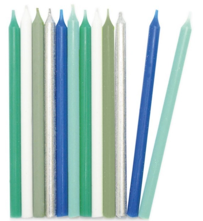12er Set Kerzen lang blau und silber 12cm
