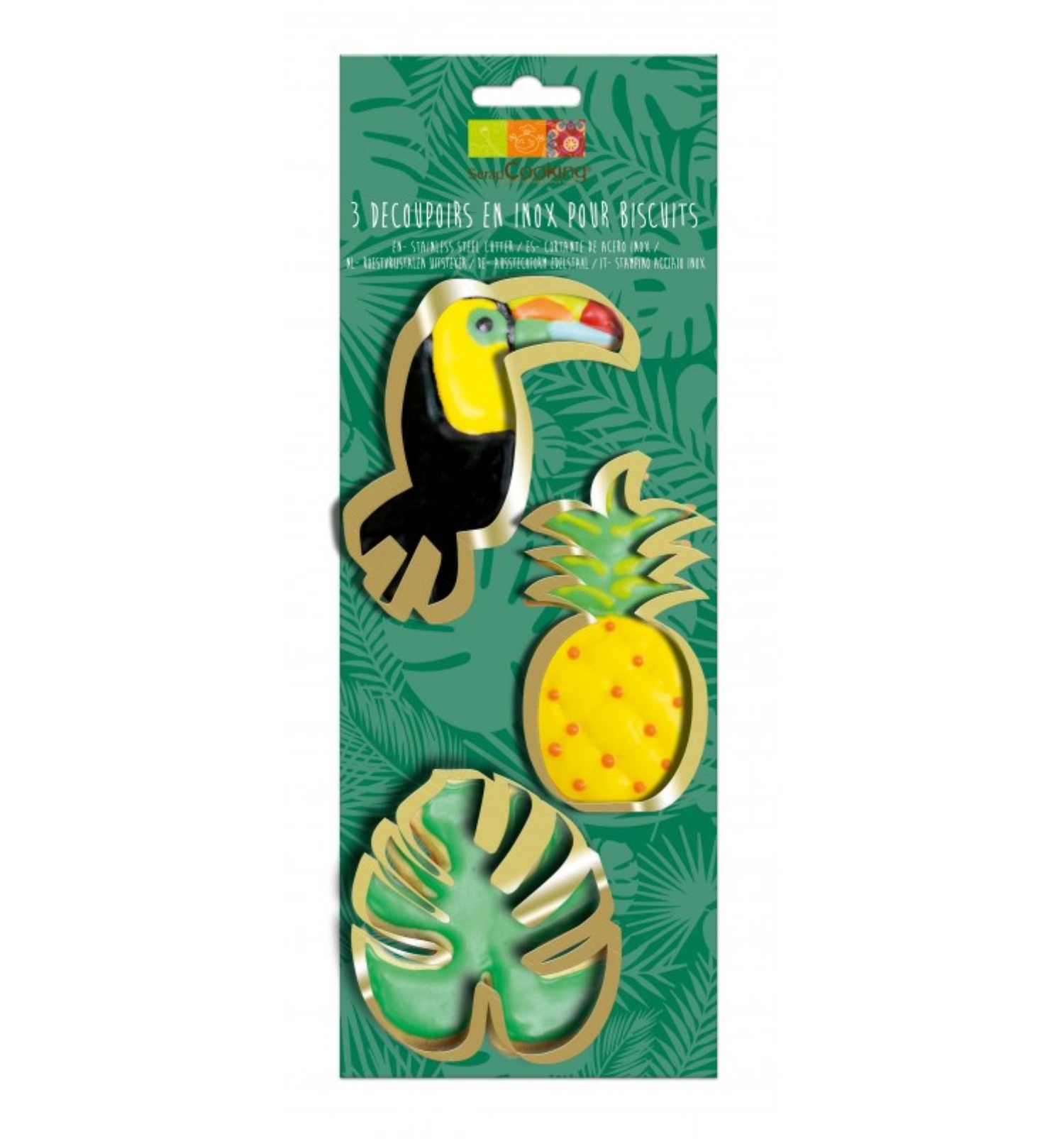 Set de 3 emporte-pièces tropical sur carte or