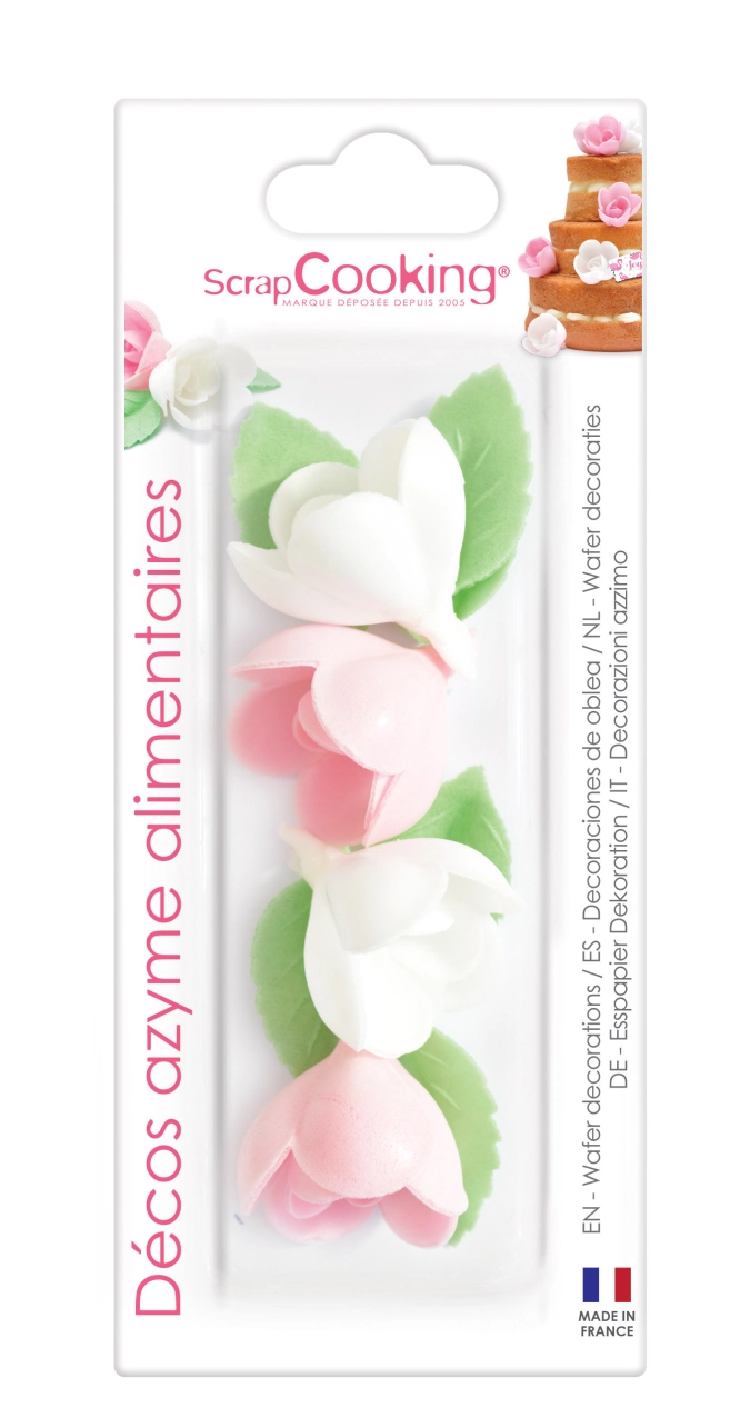 4 roses assorties+ 6 feuilles vertes azyme (blister)