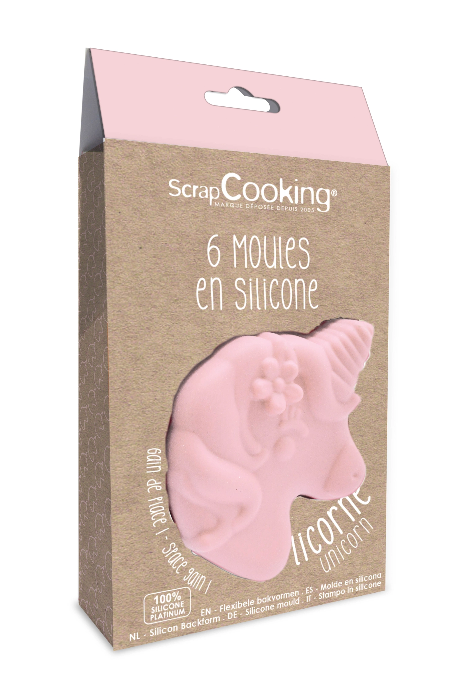 6 moules individuels en silicone licorne