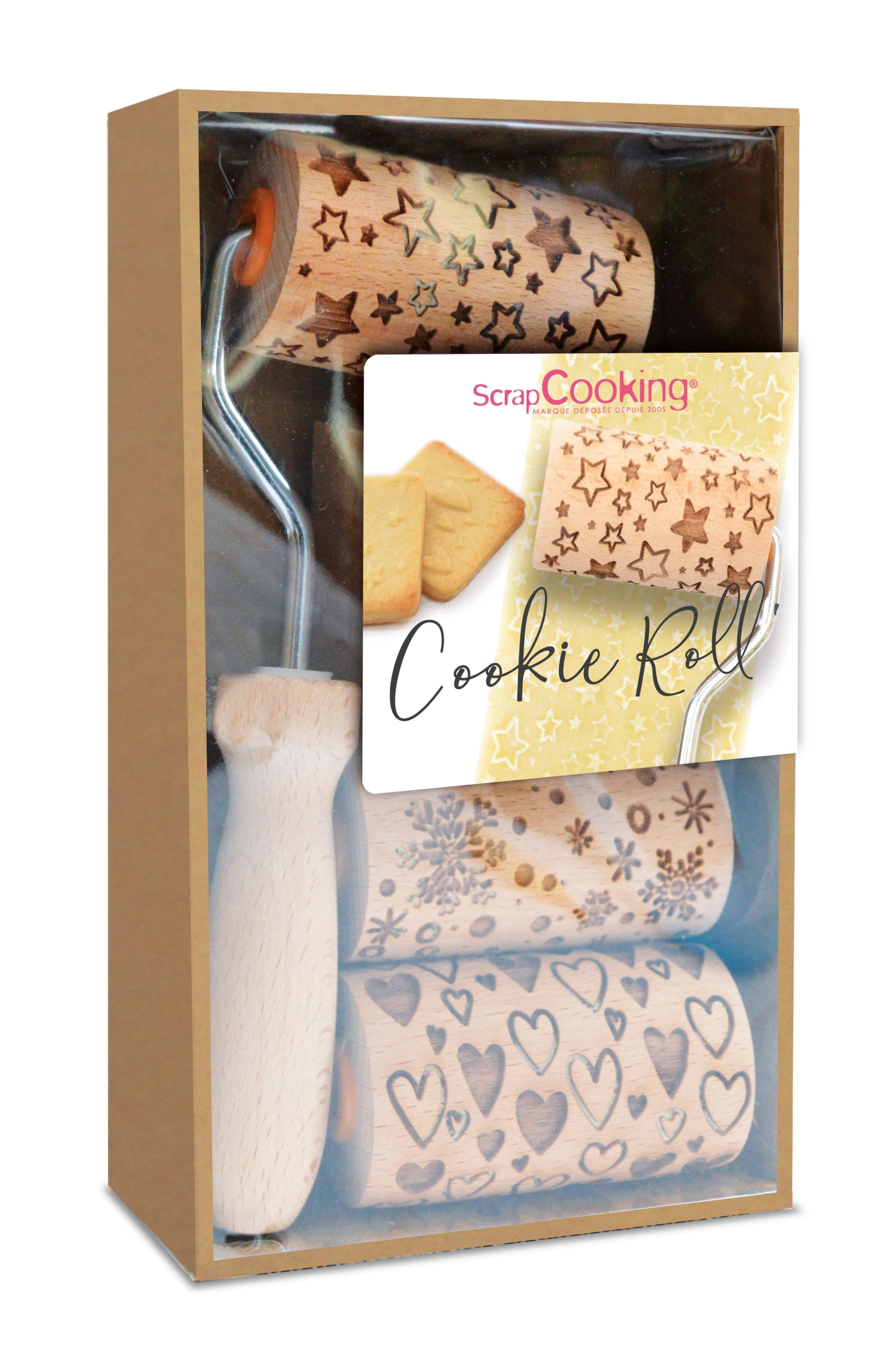 Set cookie roll 3 mini-rouleaux en bois interchangeables
