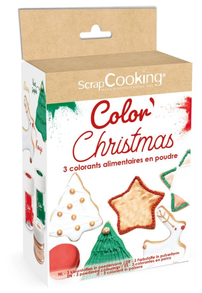 Set de 3 pcs. poudre colorante noël vert, or, rouge 3x5g