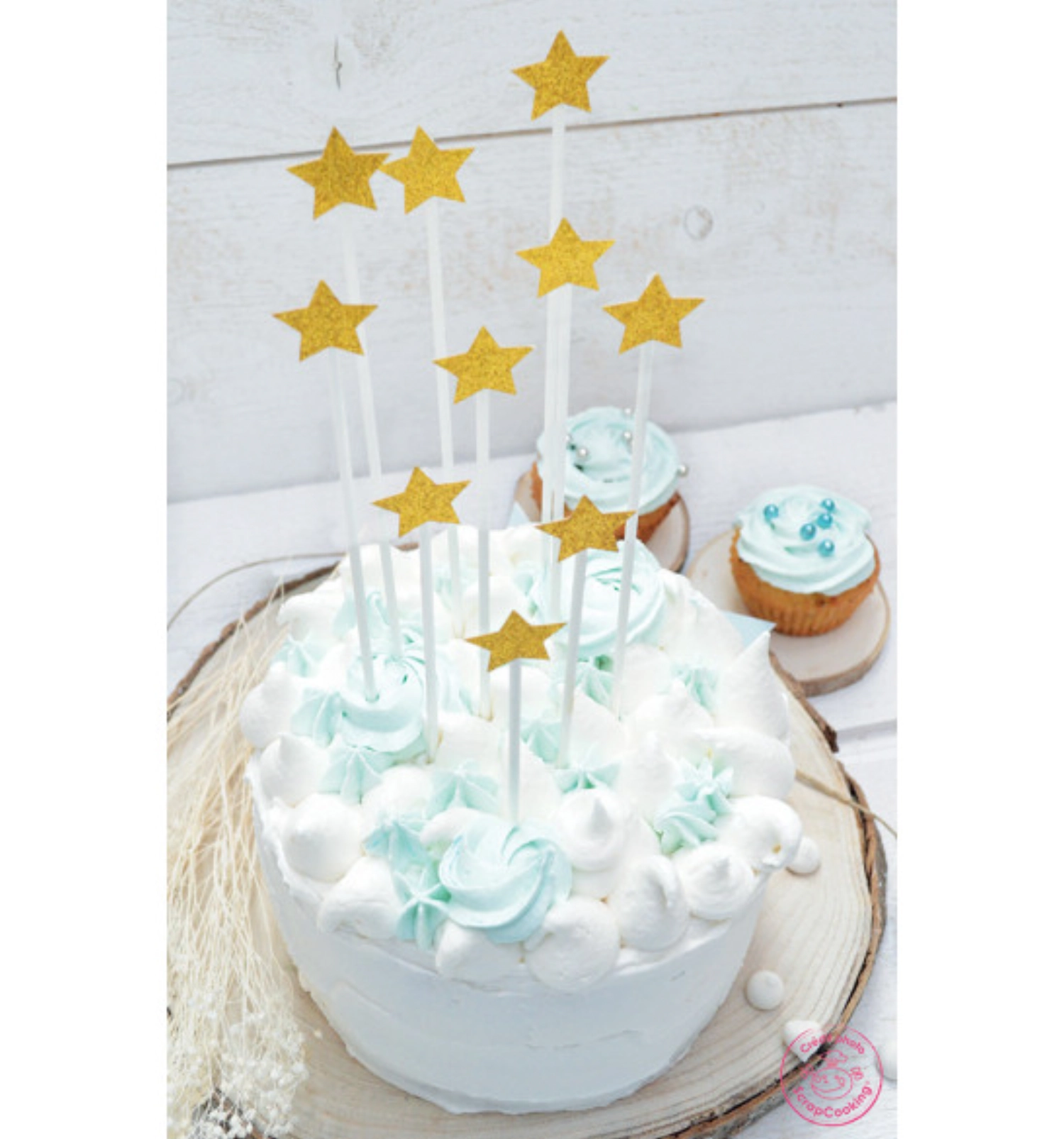 10x cakes toppers étoiles dorées h20cm