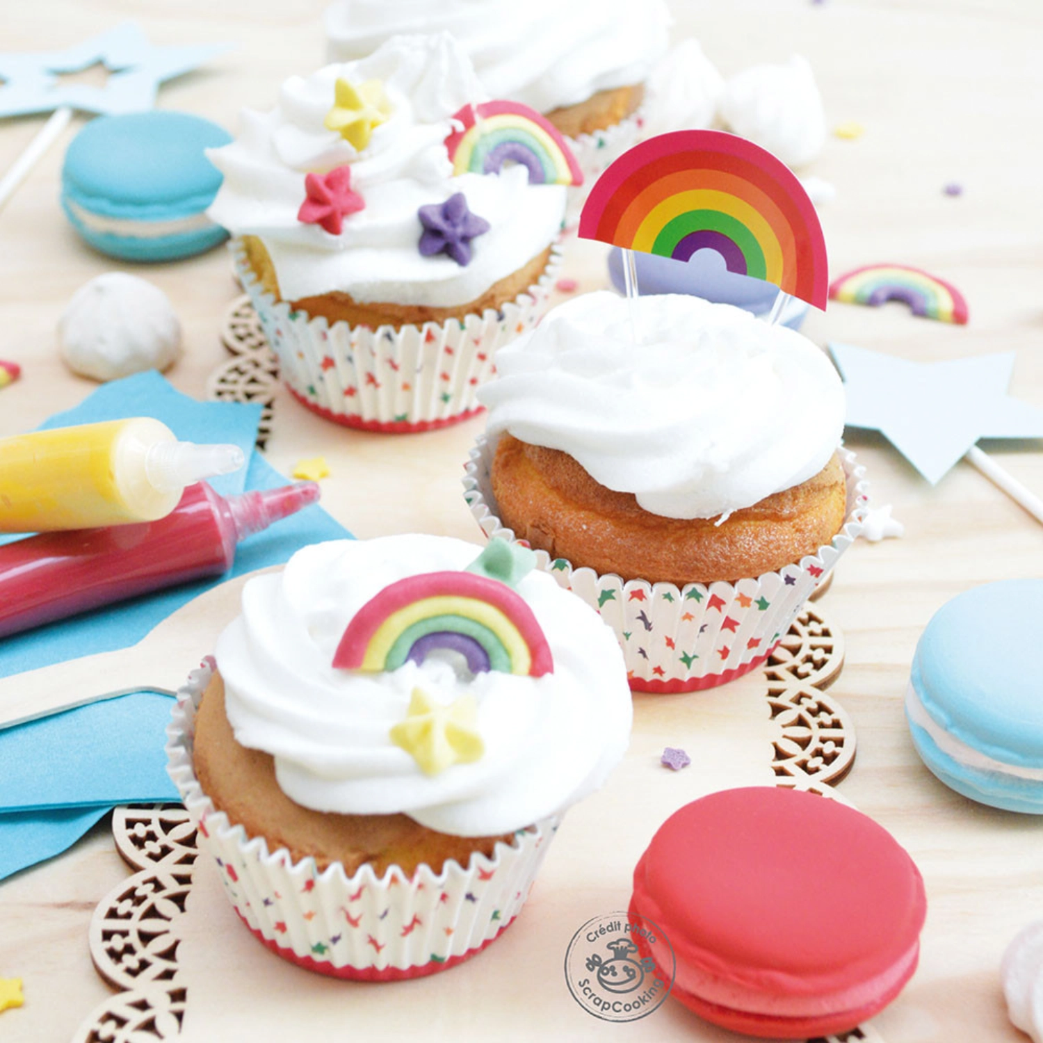 10x décoration en sucre arc-en-ciel et étoiles