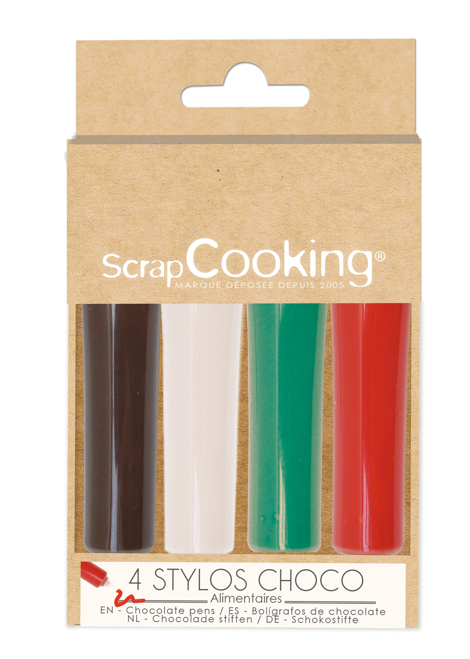 4 stylos choco rouge/blanc/vert/choco 4 x25g