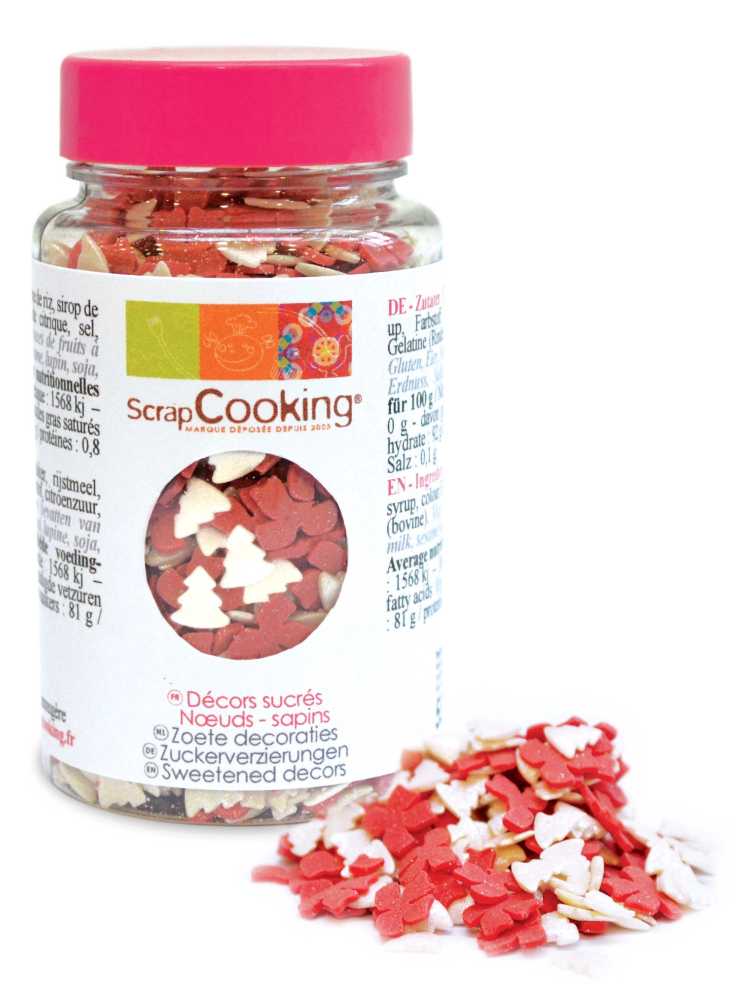 Pot décors sucrés noël sapin blanc + nœud rouge 50g