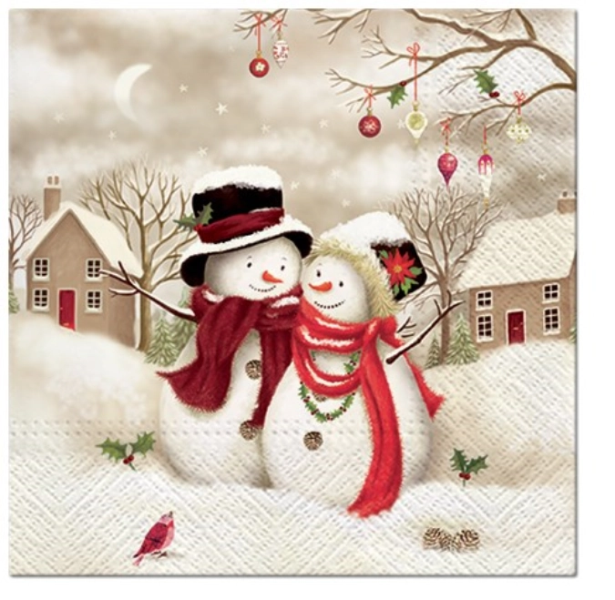 Serviettes de table Lunch 20x Bonhomme de neige, 33x33cm