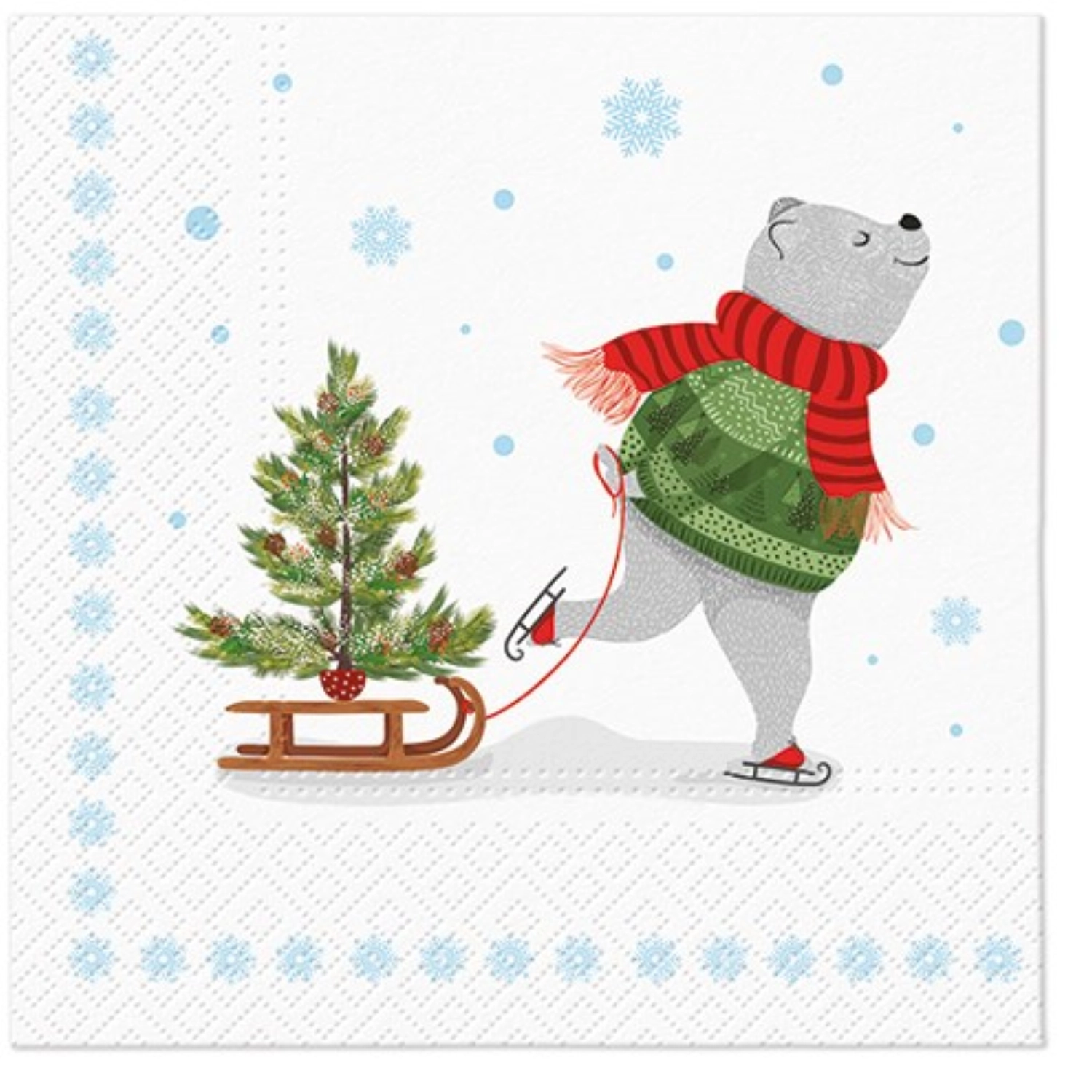 Servietten Lunch 20x Christmas Skating Bear, 33x33cm