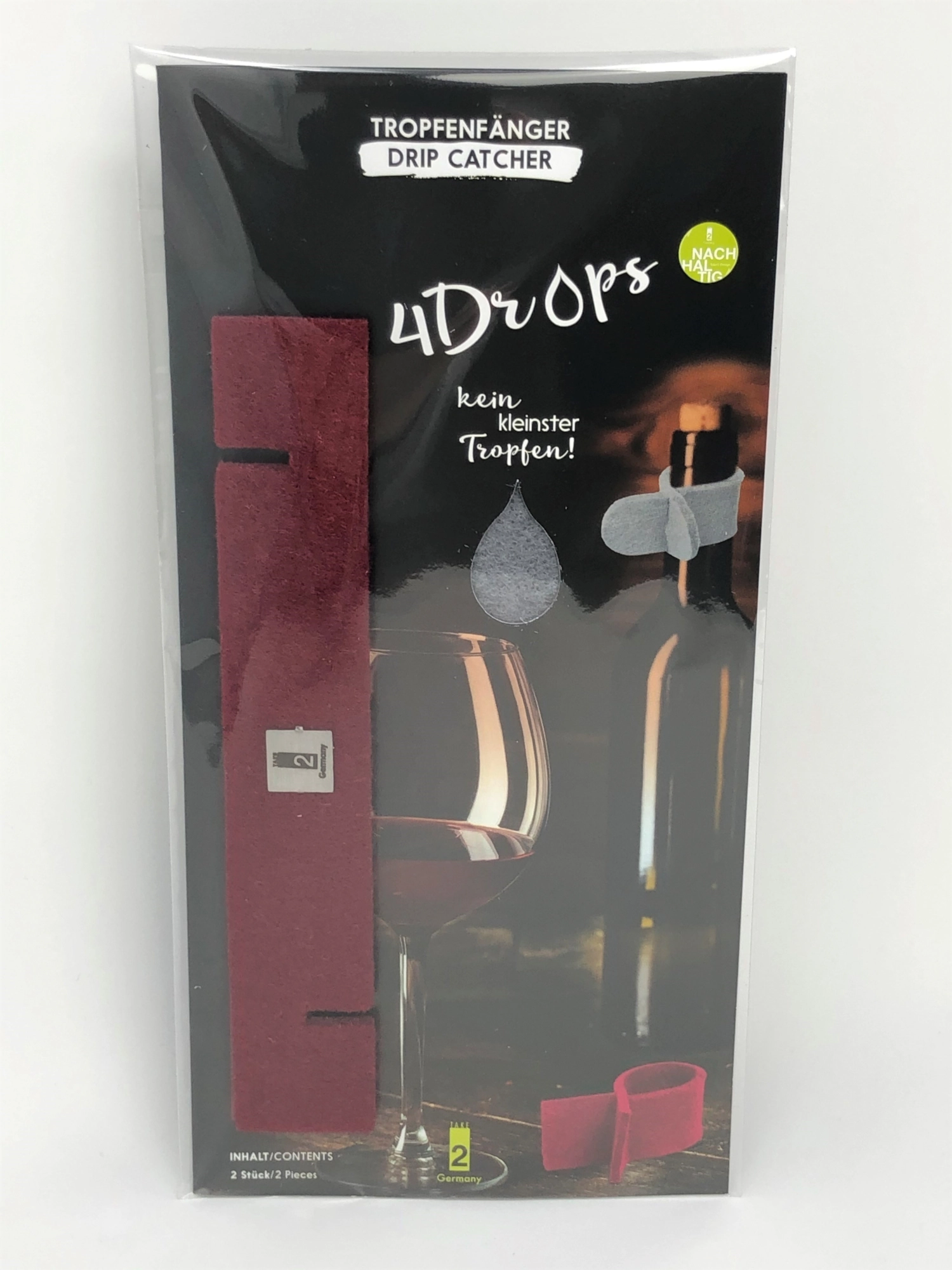 2er Set Tropfenfänger aus Filz und Edelstahl, rot und grau