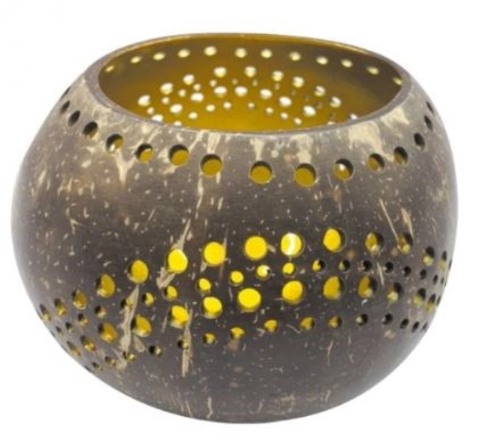 Teelichthalter Kokosnuss Wellen Gold 14cm