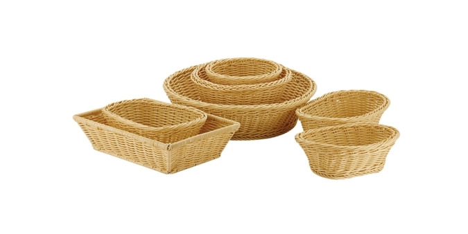 Poly Rattan Flechtkorb, rund. ca. D19cm, H9cm, hellbeige