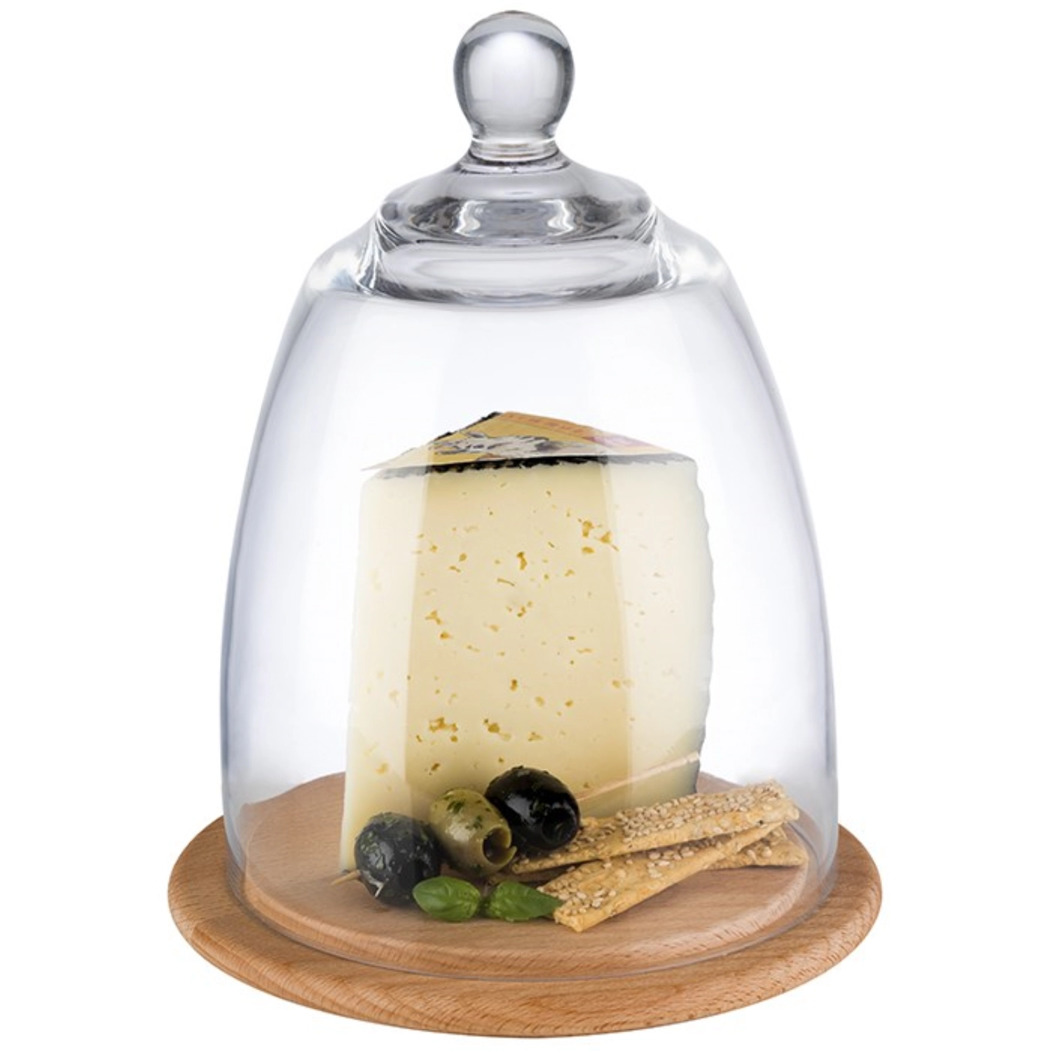 Tablettrund mit Haube 18.5cm H24cm Glas Buchenholz