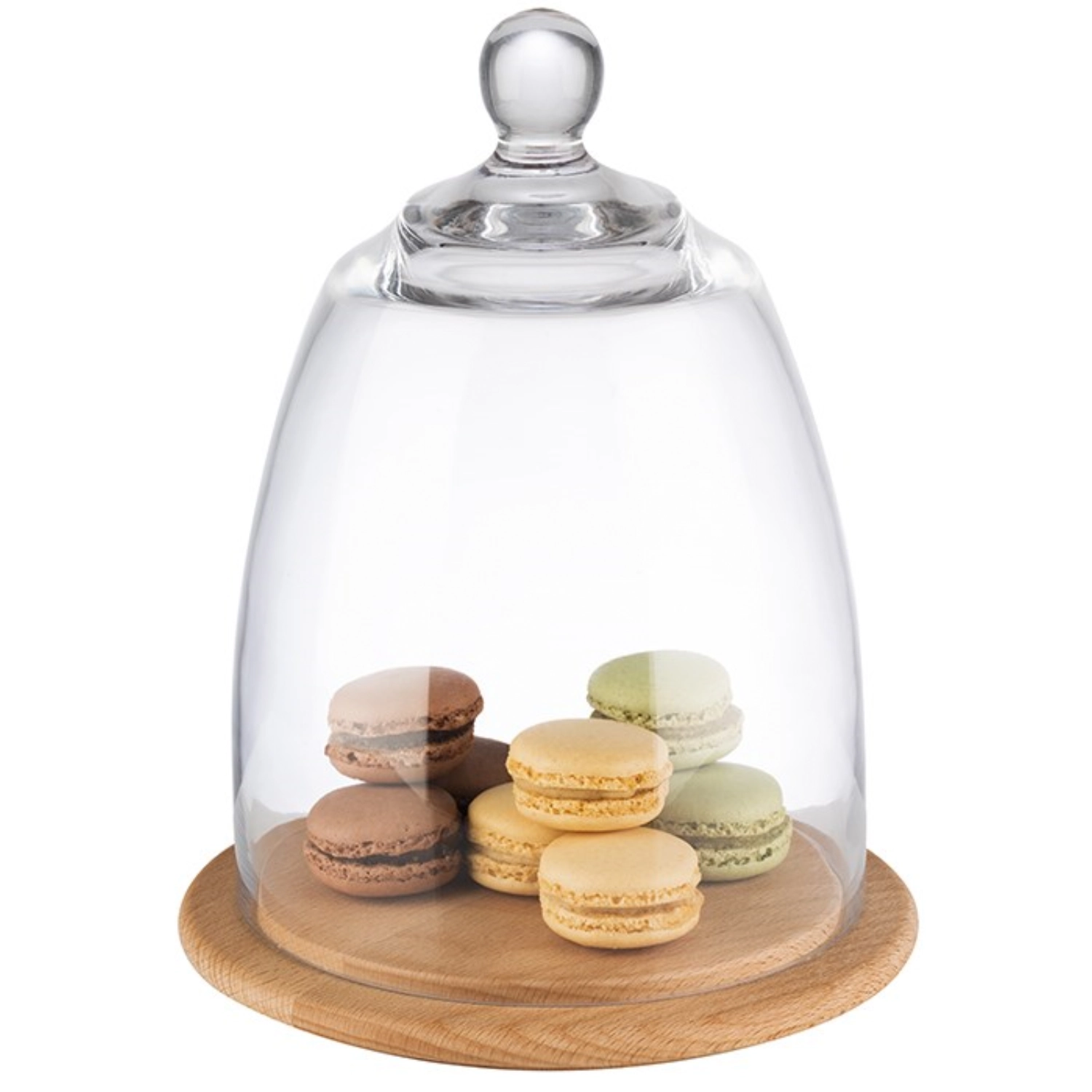 Tablettrund mit Haube 18.5cm H24cm Glas Buchenholz