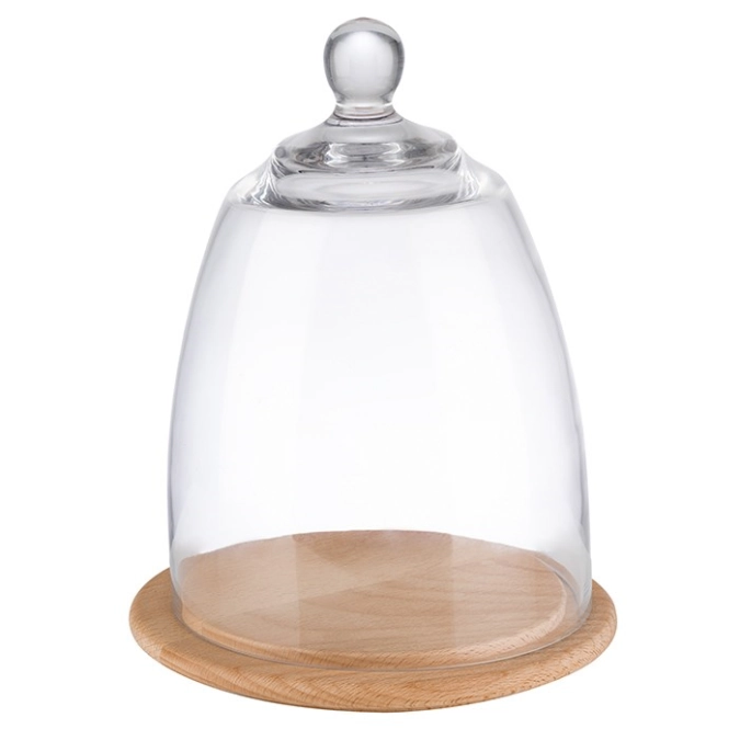 Tablettrund mit Haube 18.5cm H24cm Glas Buchenholz