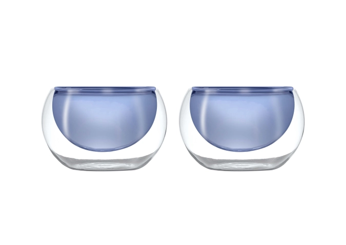 Set de 2 coupes en verre double paroi bleu, 180ml