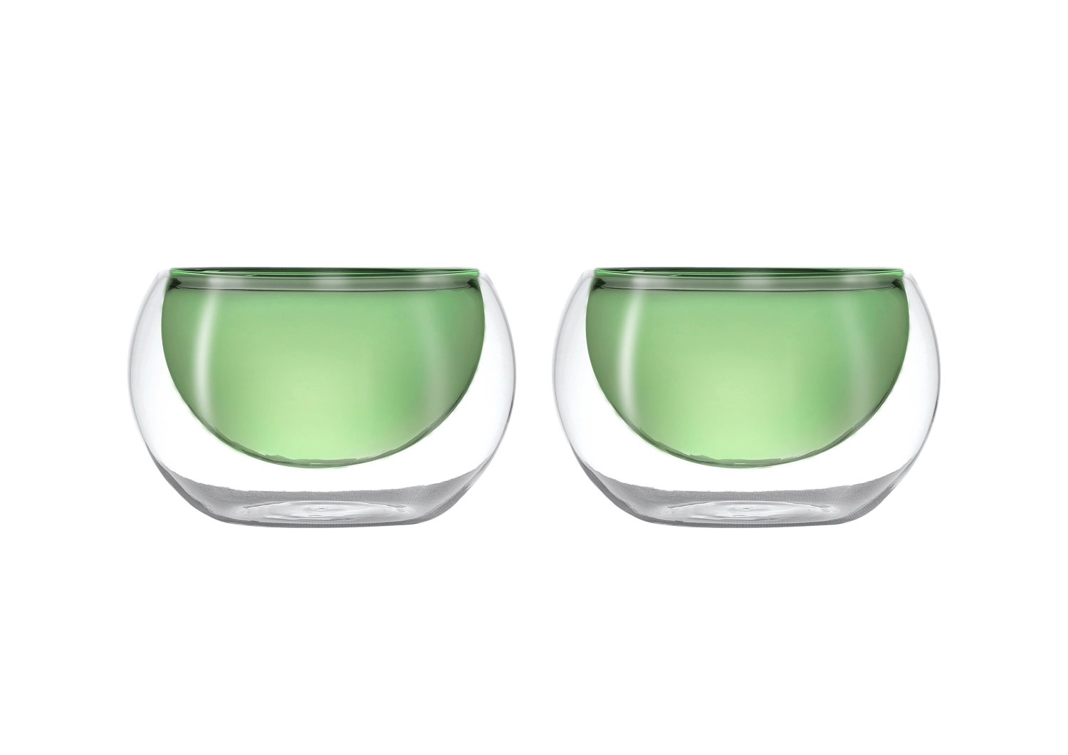 Set de 2 bols en verre double w. vert, 180ml