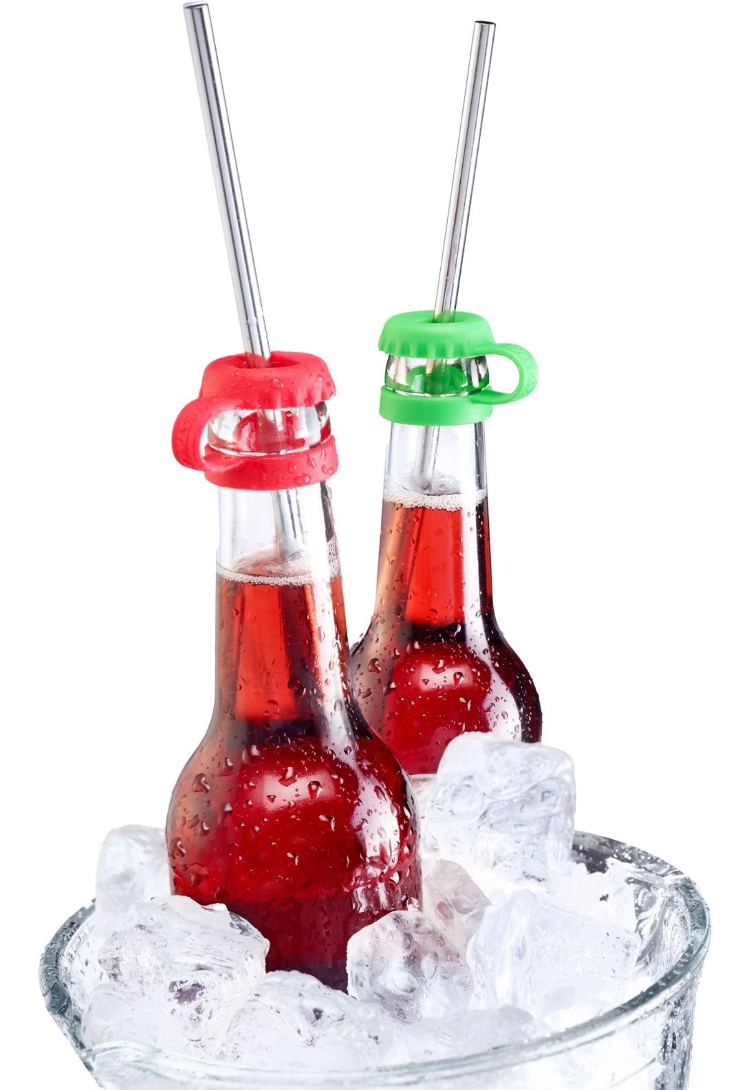 4er Set Silikon Kronkorken mit Schlitz für Trinkhalme