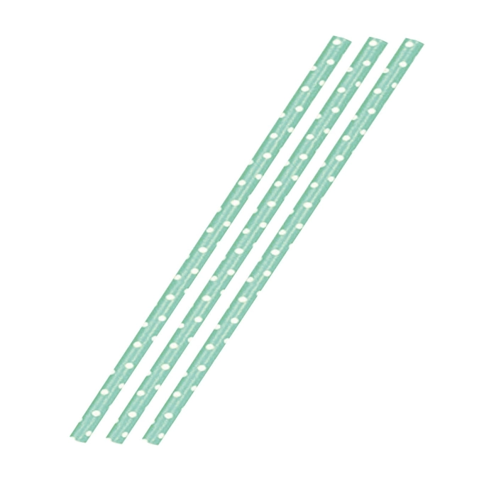 50 Papier-Trinkhalme, grün mit weißen Punkten, 19,7cm ,50sb
