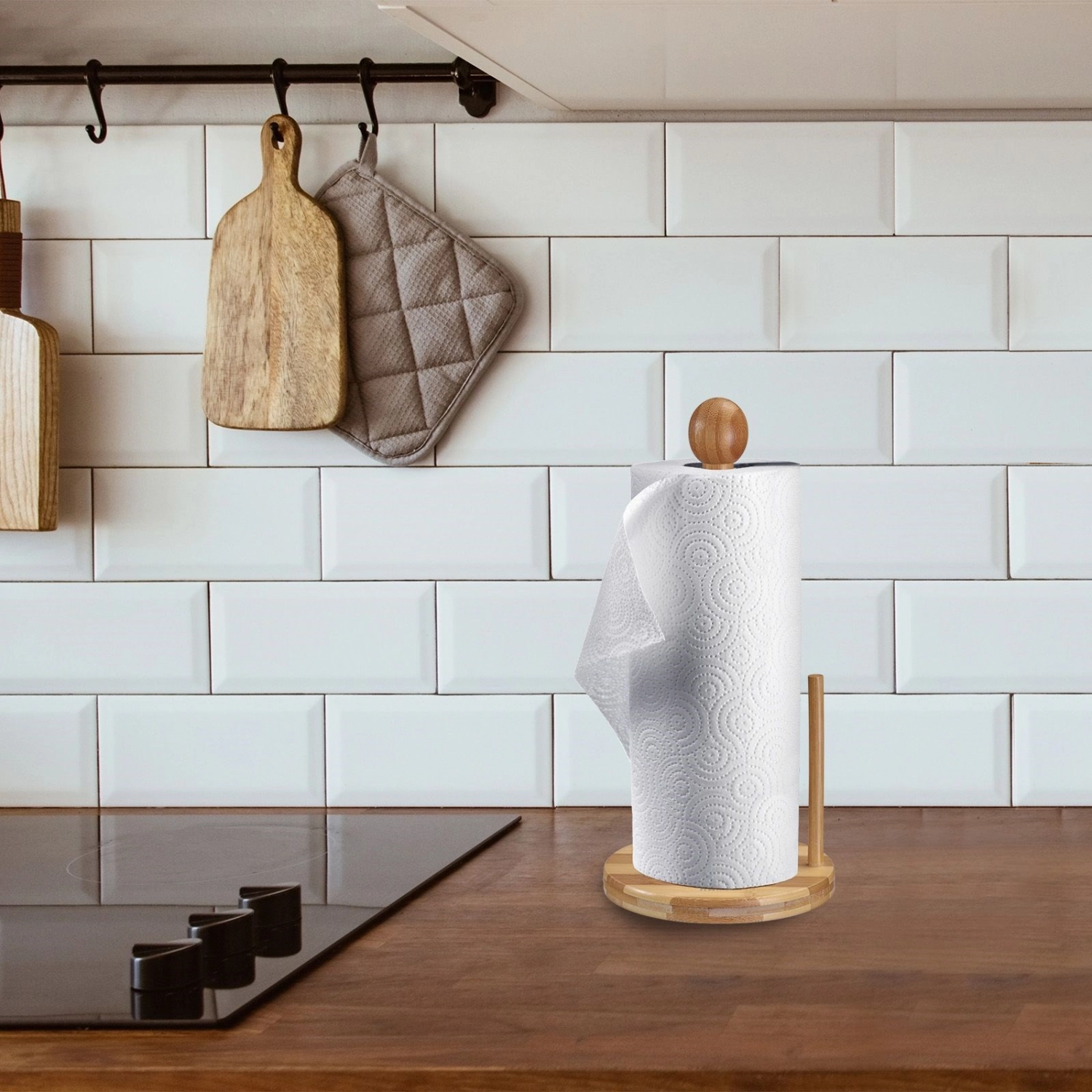 Porte-rouleau de cuisine en bambou