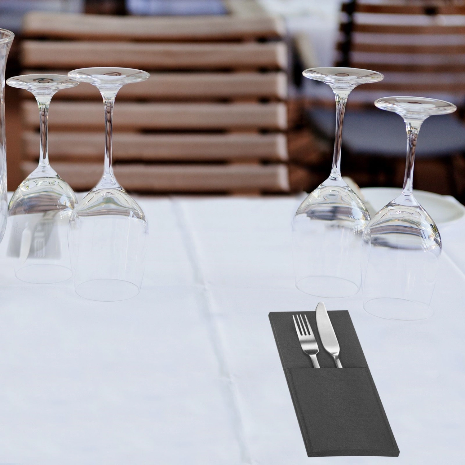 Set de 4 pochettes à couverts cozy, anthracite, polyester