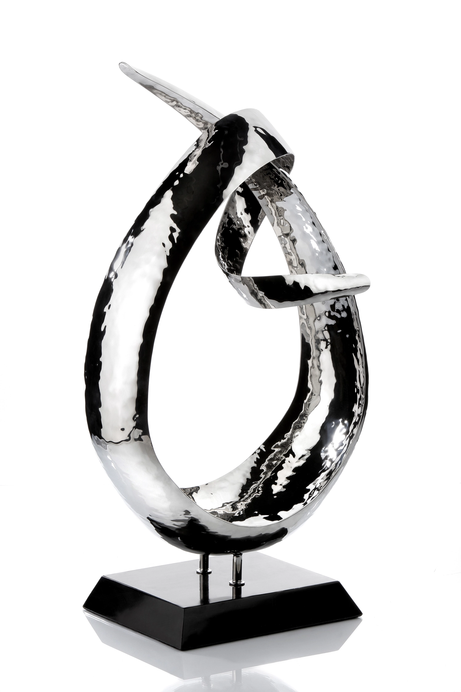 LOOP plat inox martelé, marbre noir, 39x19cm H67cm