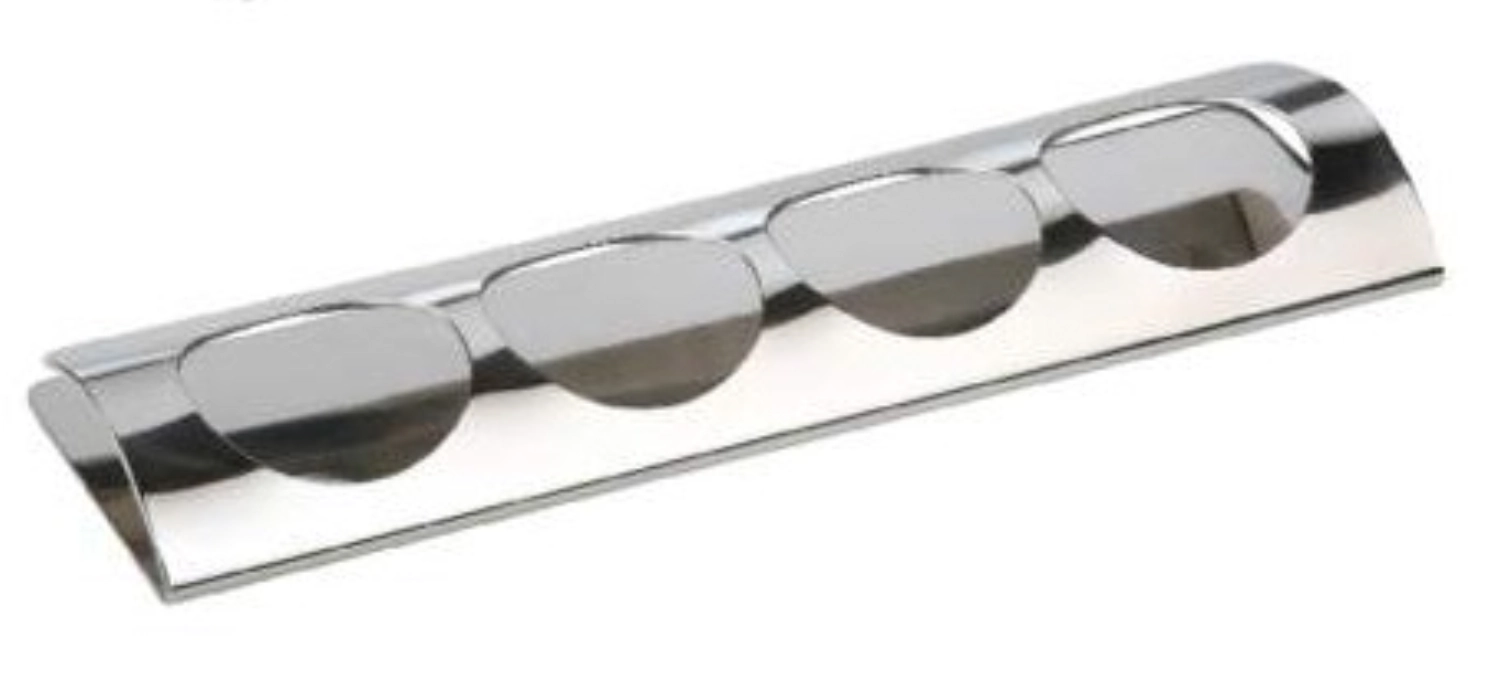 Plateau 4 trous, acier inoxydable, poli miroir, 24x7.5cm