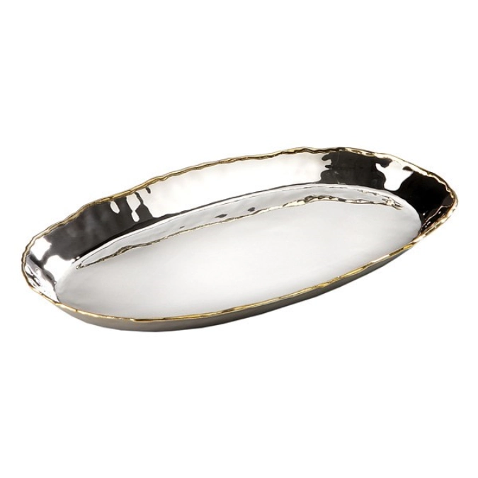 ARTISAN Tablett oval, Edelst., gehämmert, Messing 24.5x15cm