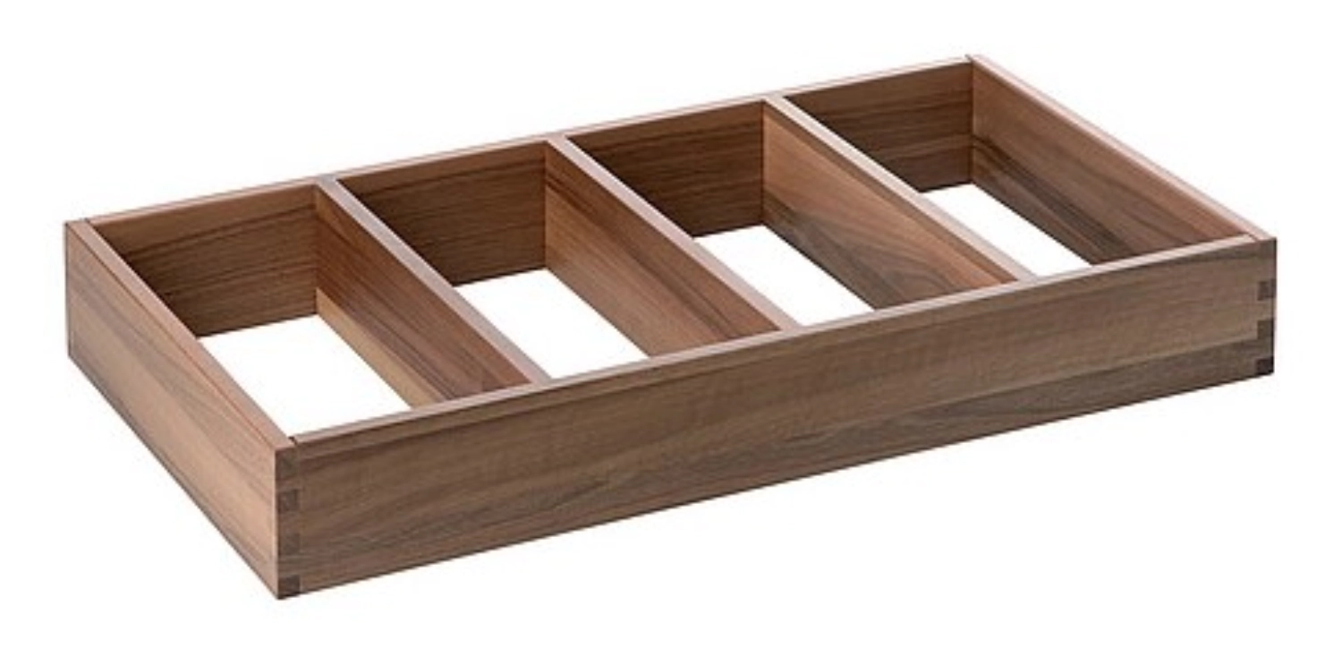 SOLID Besteckeinsatz m. 4 Unterteil., Walnussholz 50x27x7cm