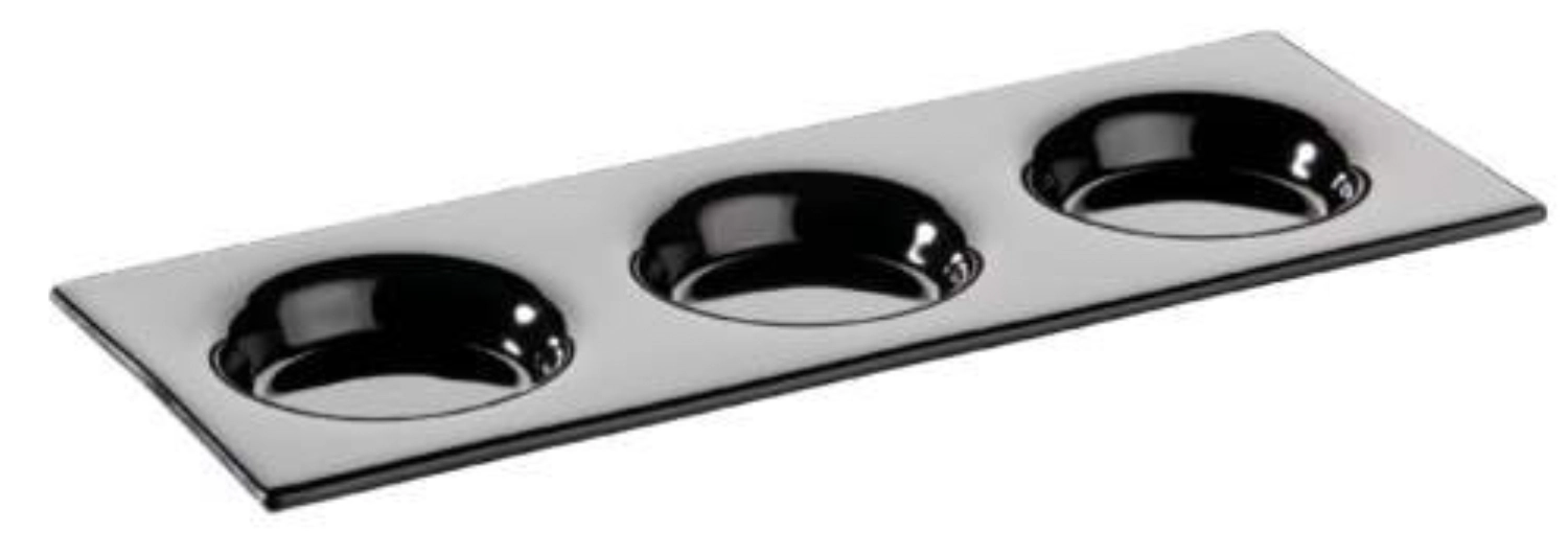 Plateau en verre avec 3 creux ronds, noir, 32x12cm