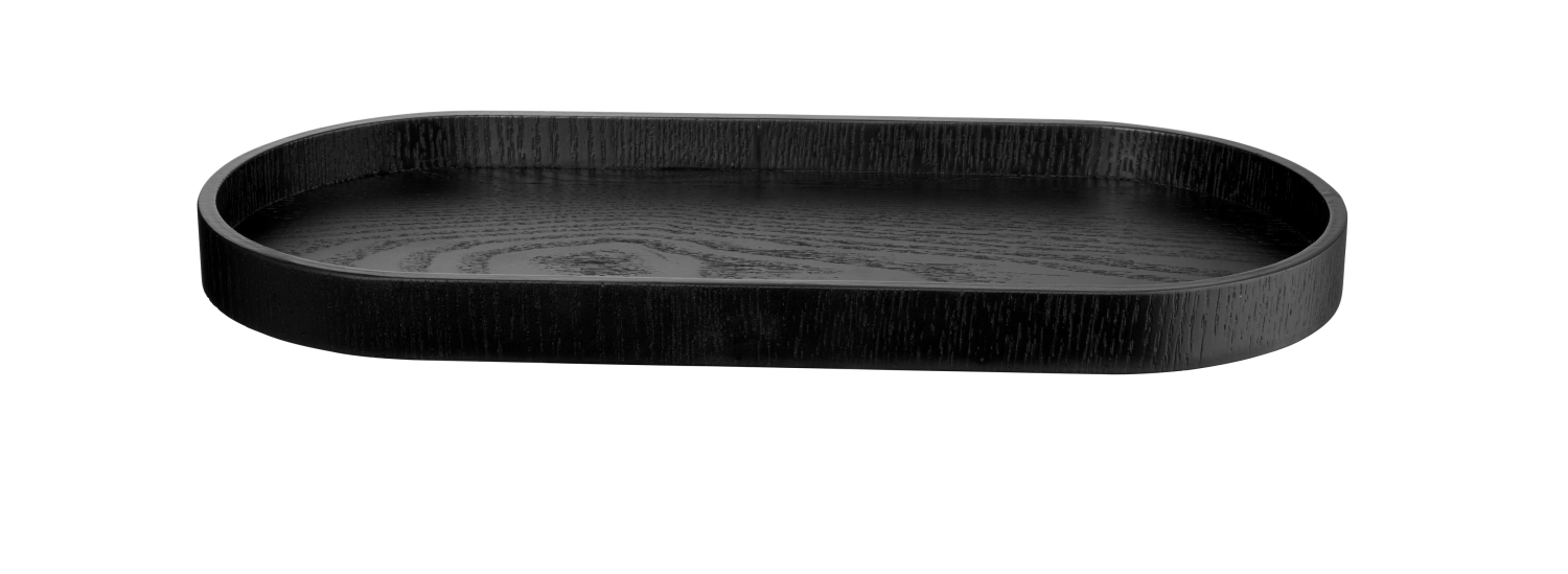 Wood plateau en bois ovale noir