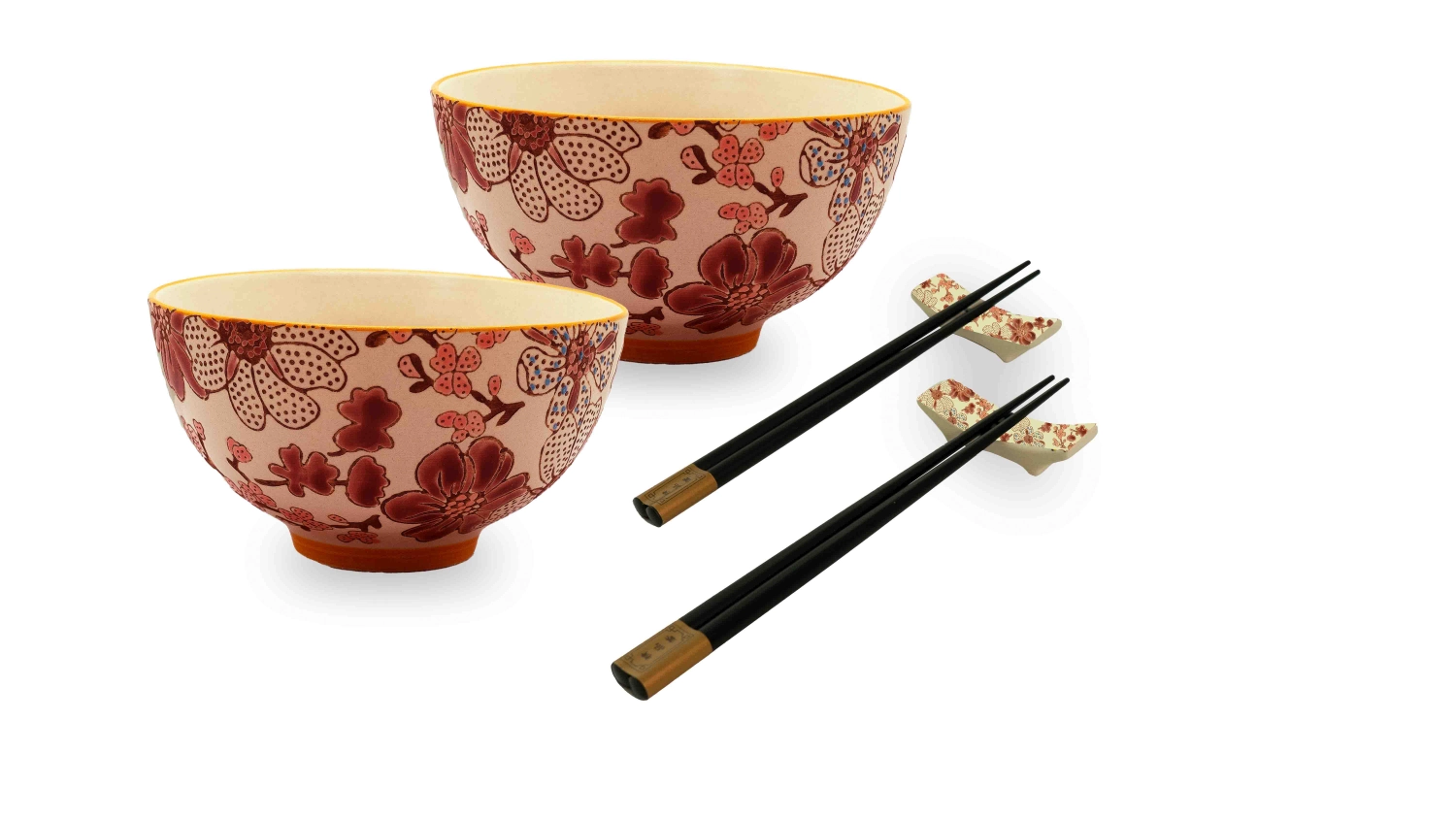 Set de 2 bols a. baguettes et support rouge