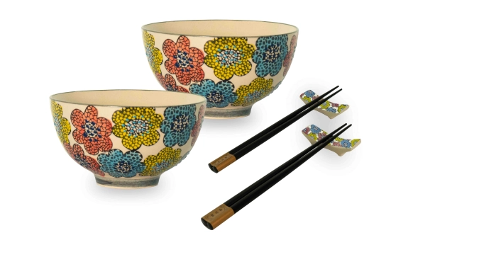 Set de 2 bols a. baguettes et support bleu
