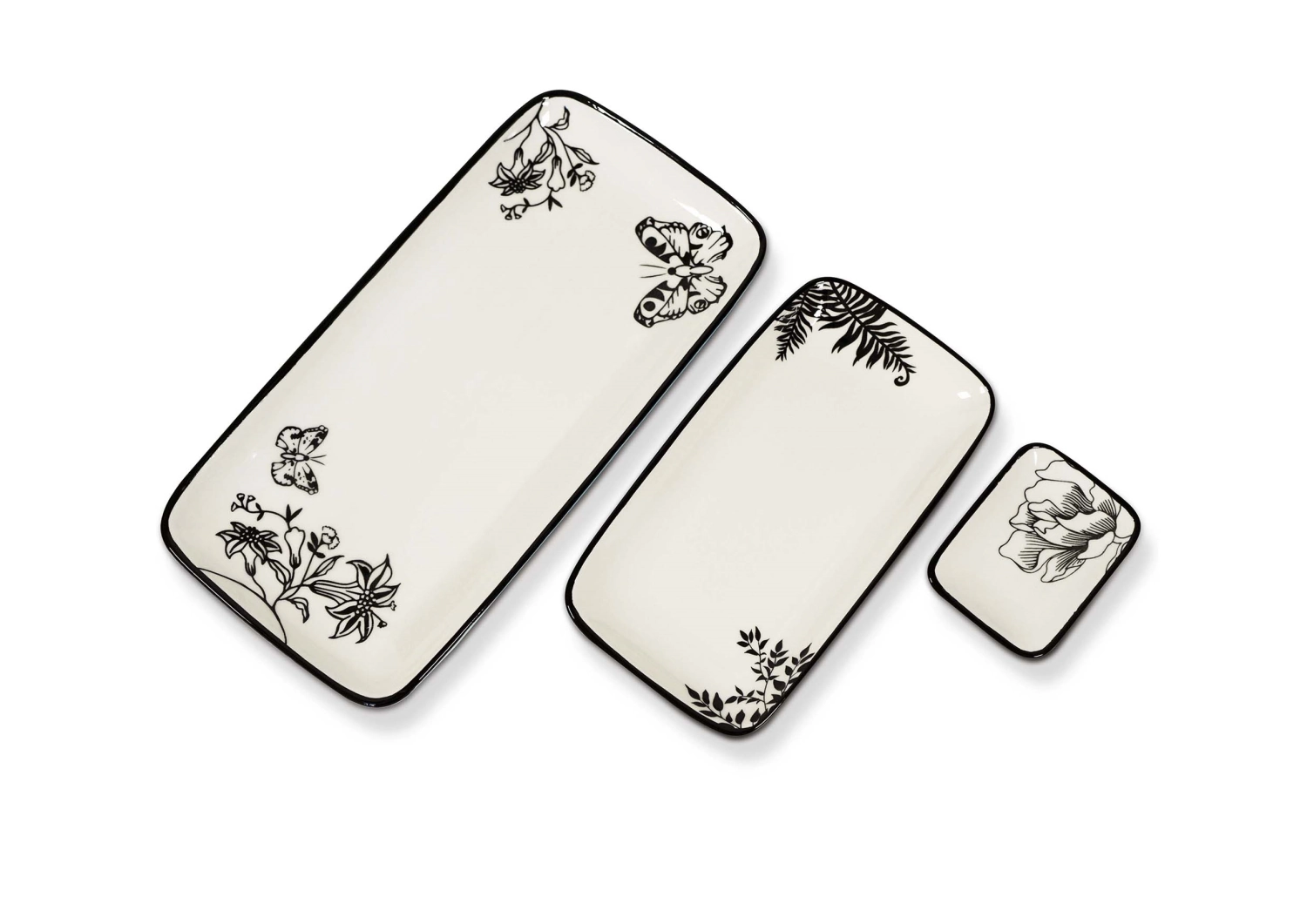 3er Set Servierplatten dekoriert weiss