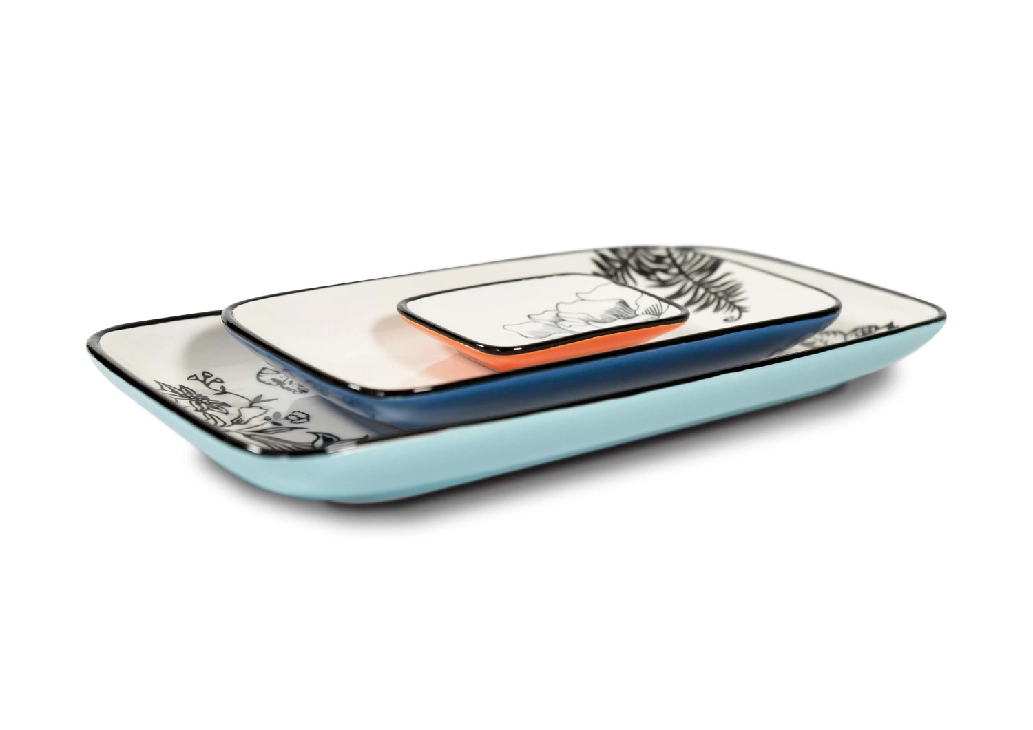 3er Set Servierplatten dekoriert weiss