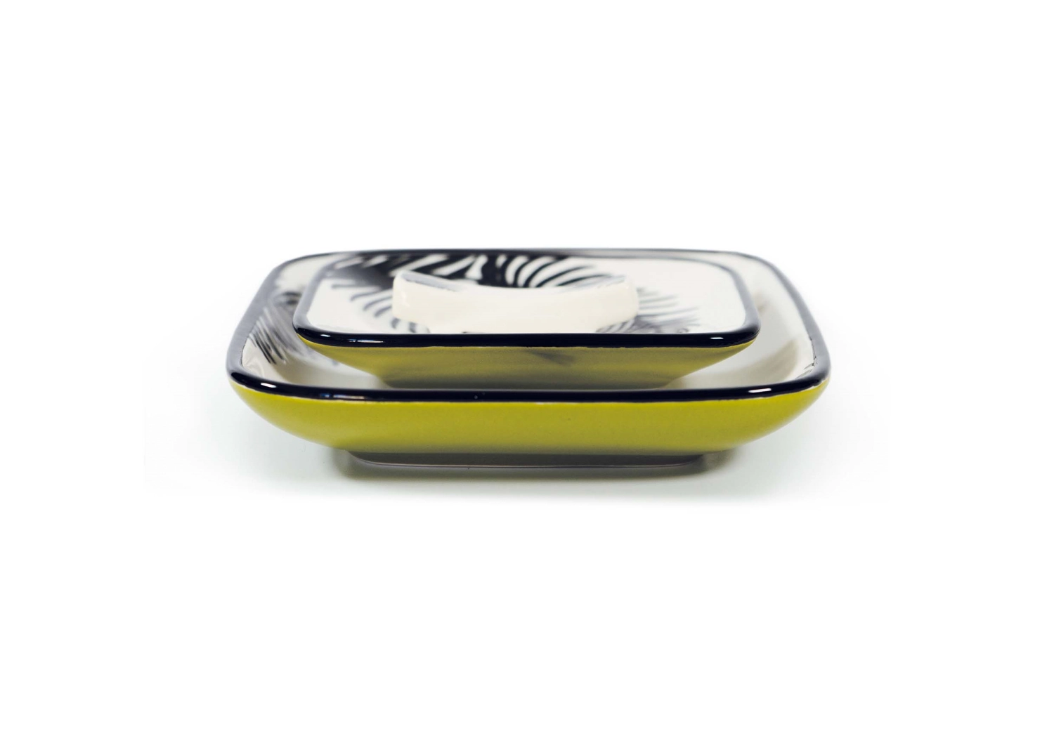 2er Set Teller eckig mit Stäbchen und Ablage, grün