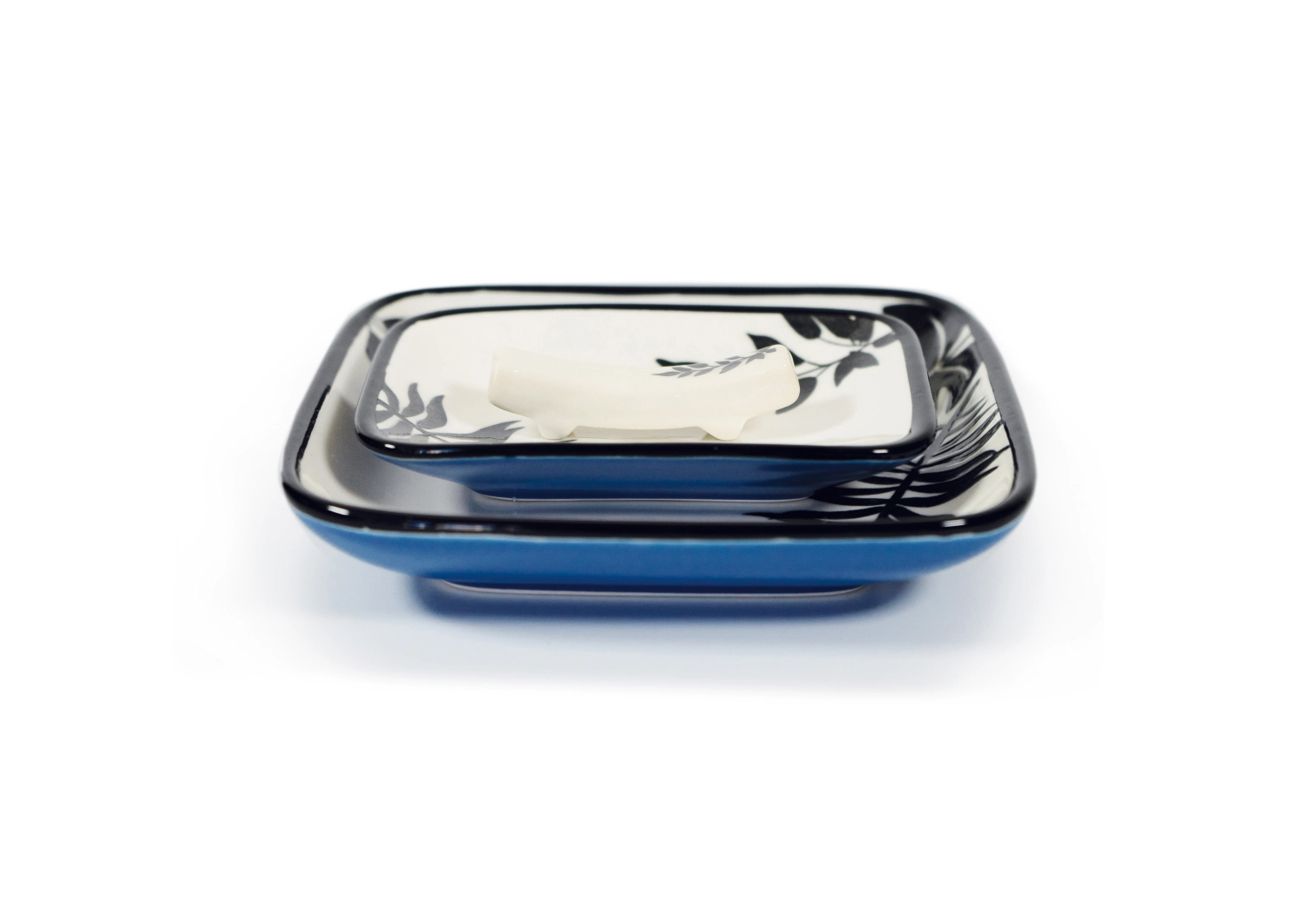 Set de 2 assiettes carrées a. baguettes et plateau, bleu