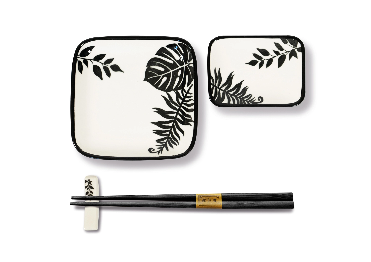 Set de 2 assiettes carrées a. baguettes et plateau, bleu