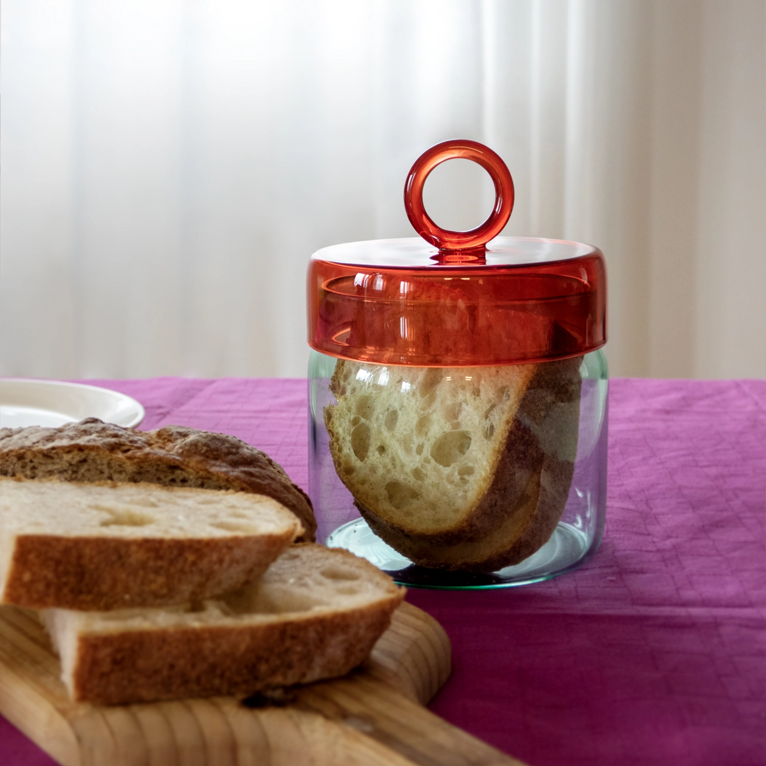 Bocal à provisions en verre borosilicaté, 1l, bleu - rouge